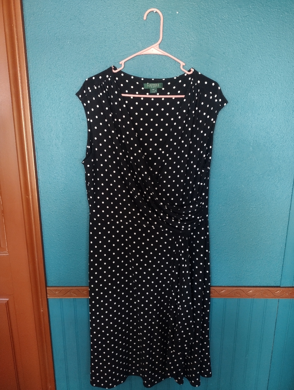 Lauren Ralph Lauren Black White Polka Dot Wrap Dress